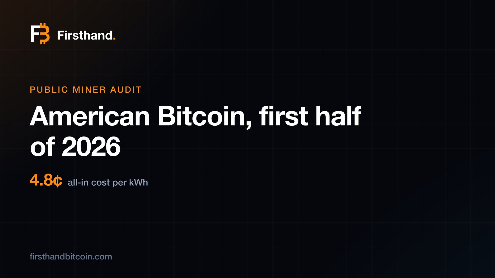 Firsthand public miner audit card: American Bitcoin, first half of 2026, 4.8¢ per kWh all-in
