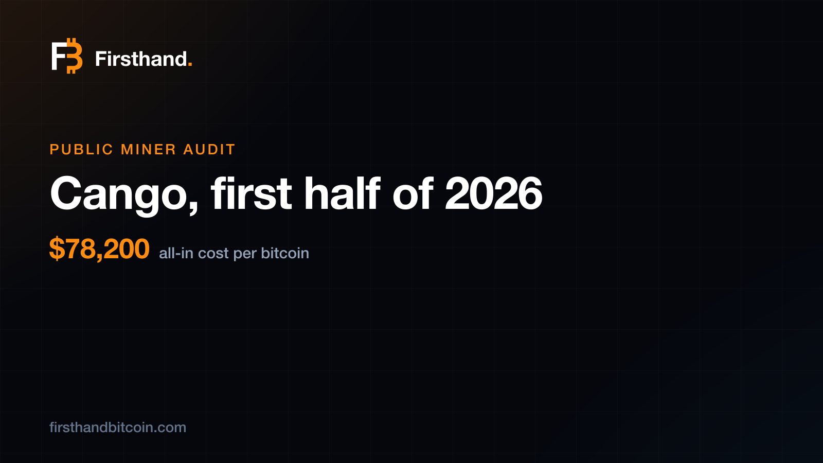 Firsthand public miner audit card: Cango, first half of 2026, $78,200 per bitcoin all-in